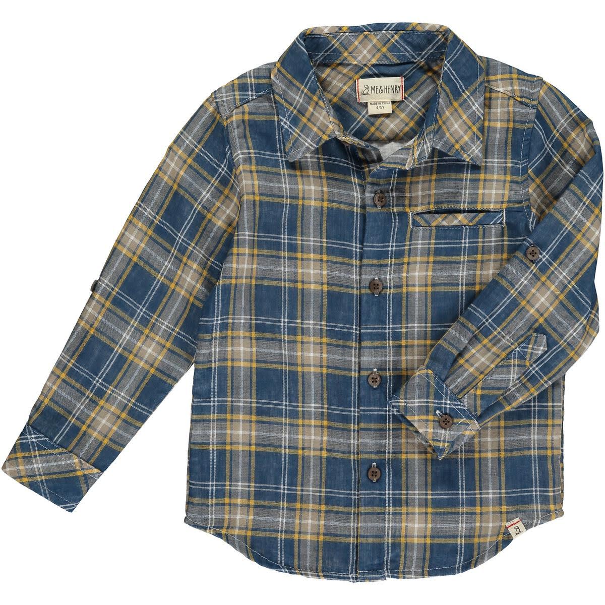 Blue/Gold Plaid Woven Shirt