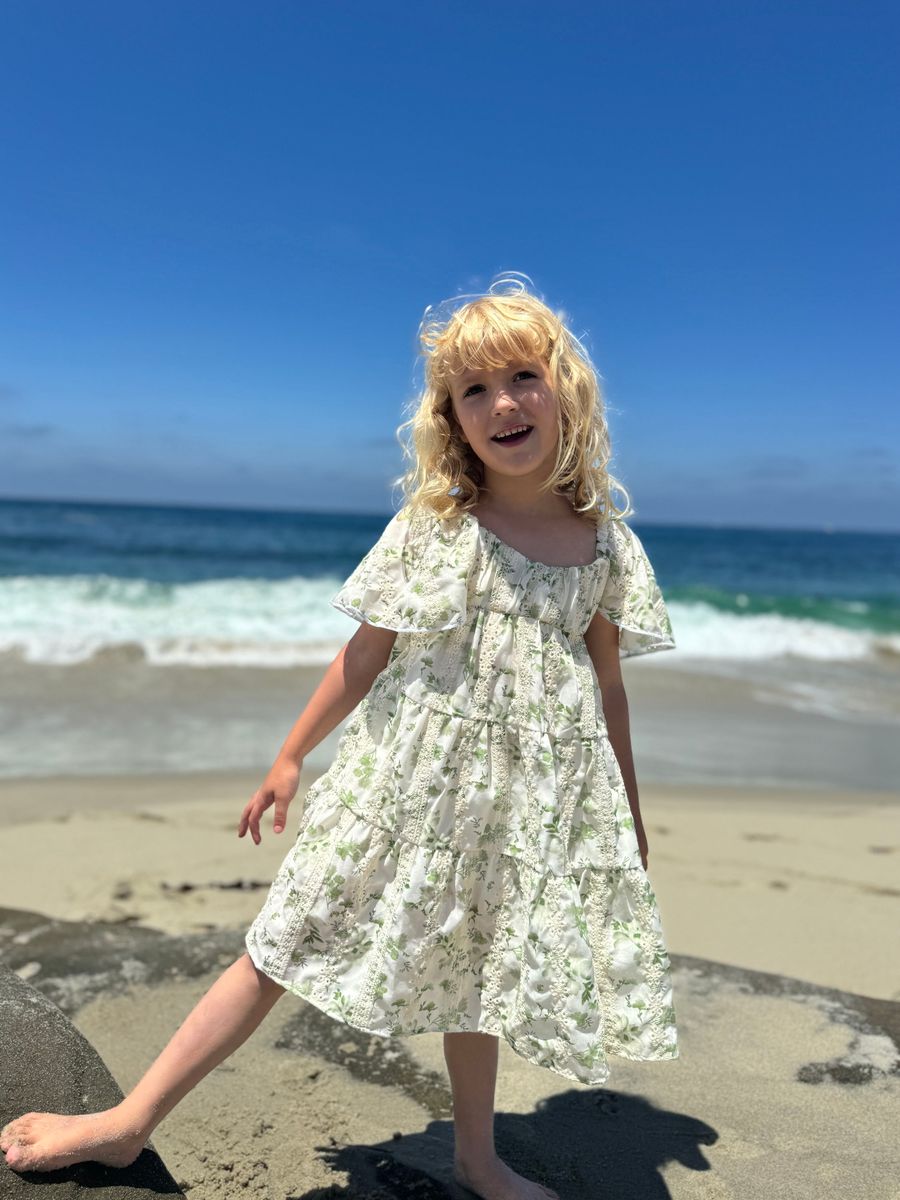 Sierra Green Print Eyelet Dress