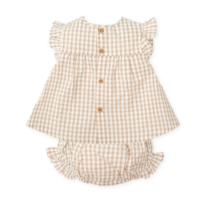 Sand Gingham Dress & Bloomer Set