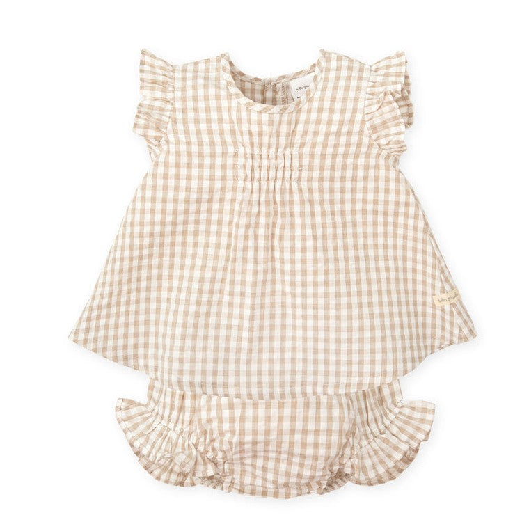 Sand Gingham Dress & Bloomer Set