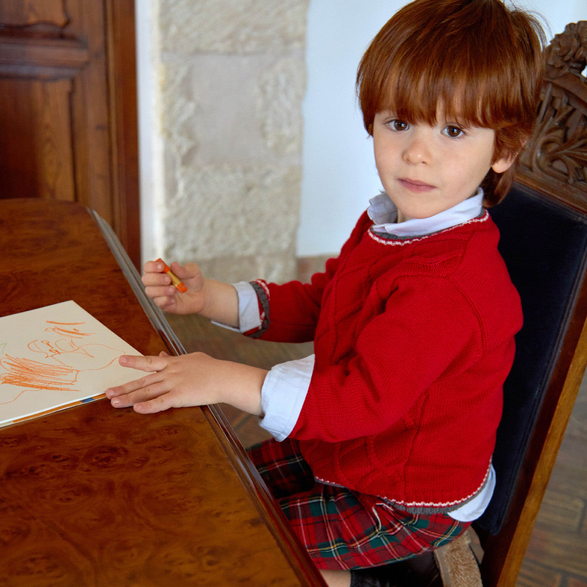 Red Sweater with Plaid Bermuda Shorts & Socks