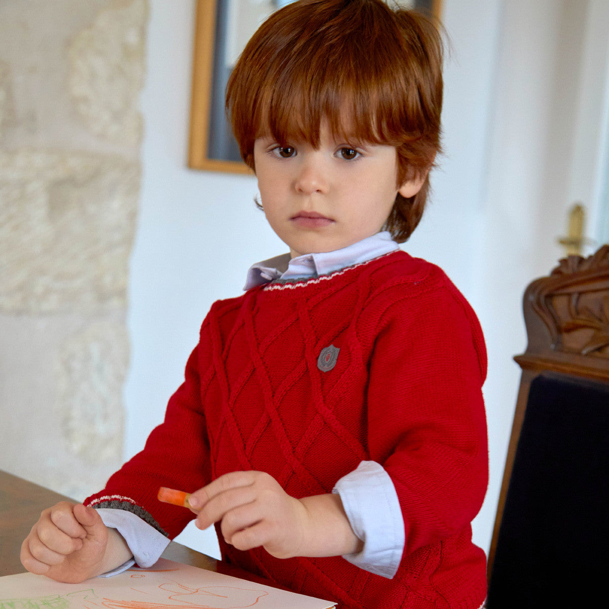 Red Sweater with Plaid Bermuda Shorts & Socks