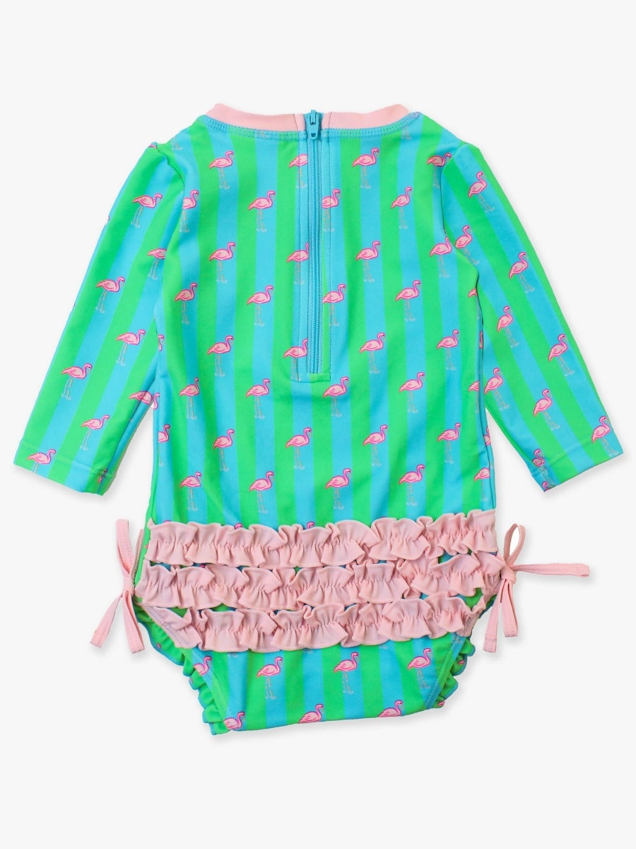 Neon Flamingo Stripe Rashguard Suit