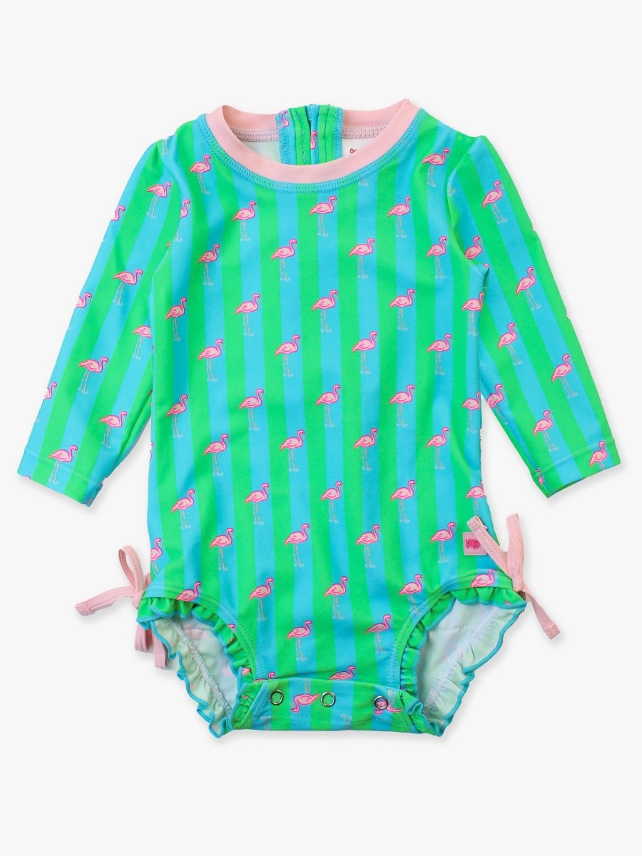 Neon Flamingo Stripe Rashguard Suit
