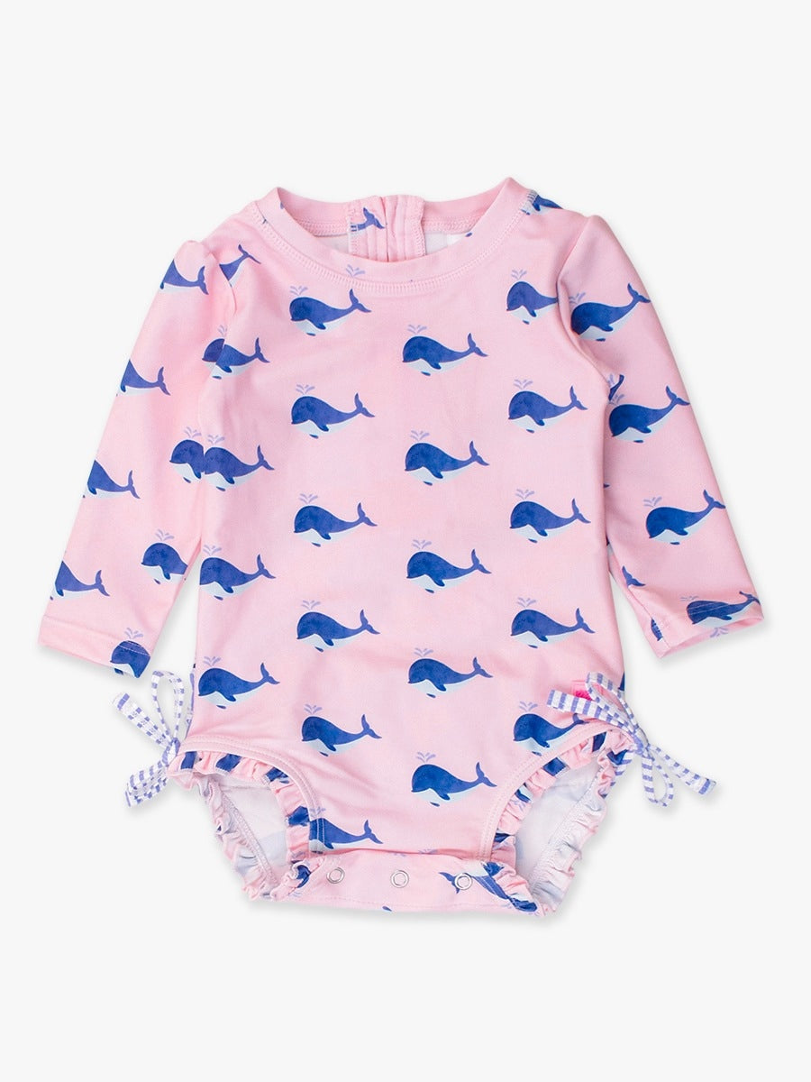 Pink Whales Long Sleeve Rashguard Suit