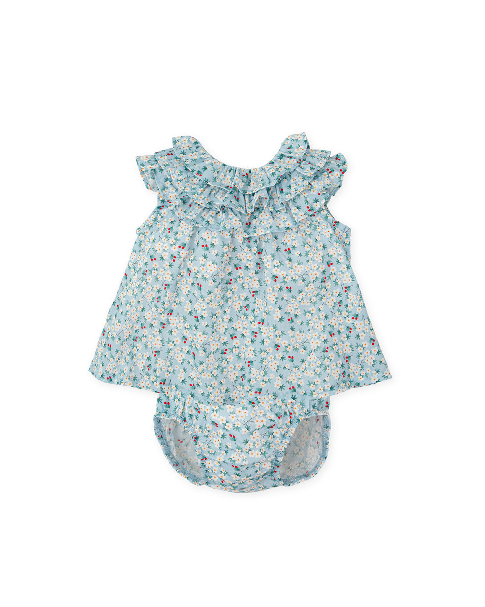 Aquamarine Floral Ruffle Dress Set