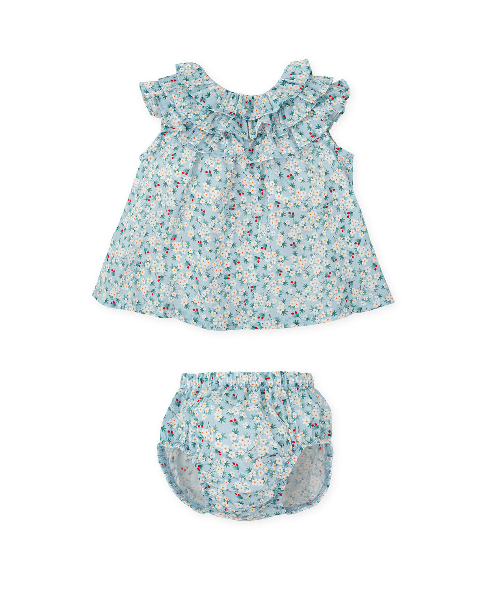 Aquamarine Floral Ruffle Dress Set