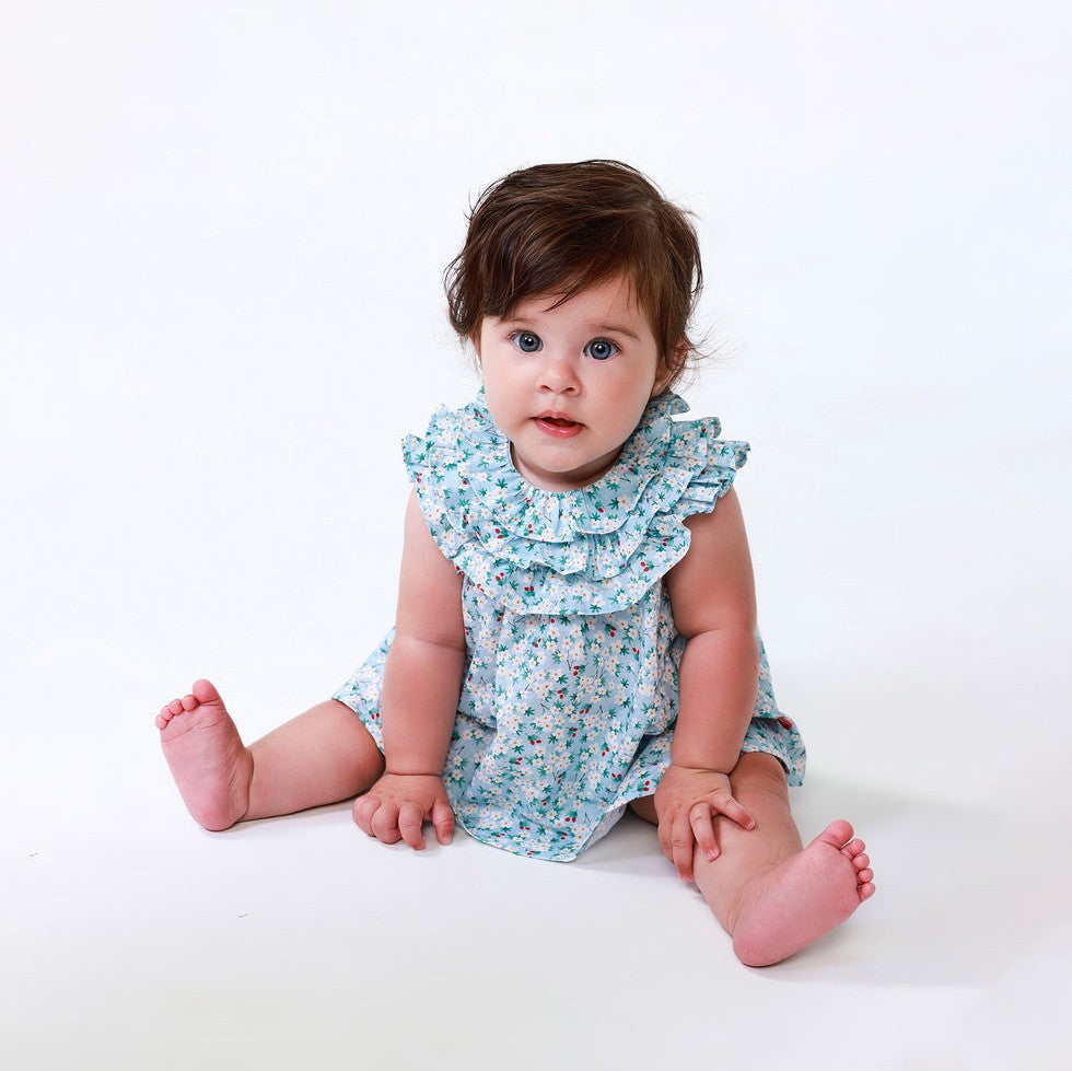 Aquamarine Floral Ruffle Dress Set