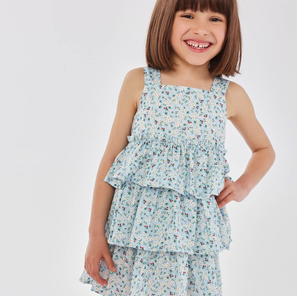 Aquamarine Floral Tiered Dress