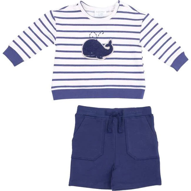 French Terry Sweatshirt with Whale Chenille Patch and Shorts