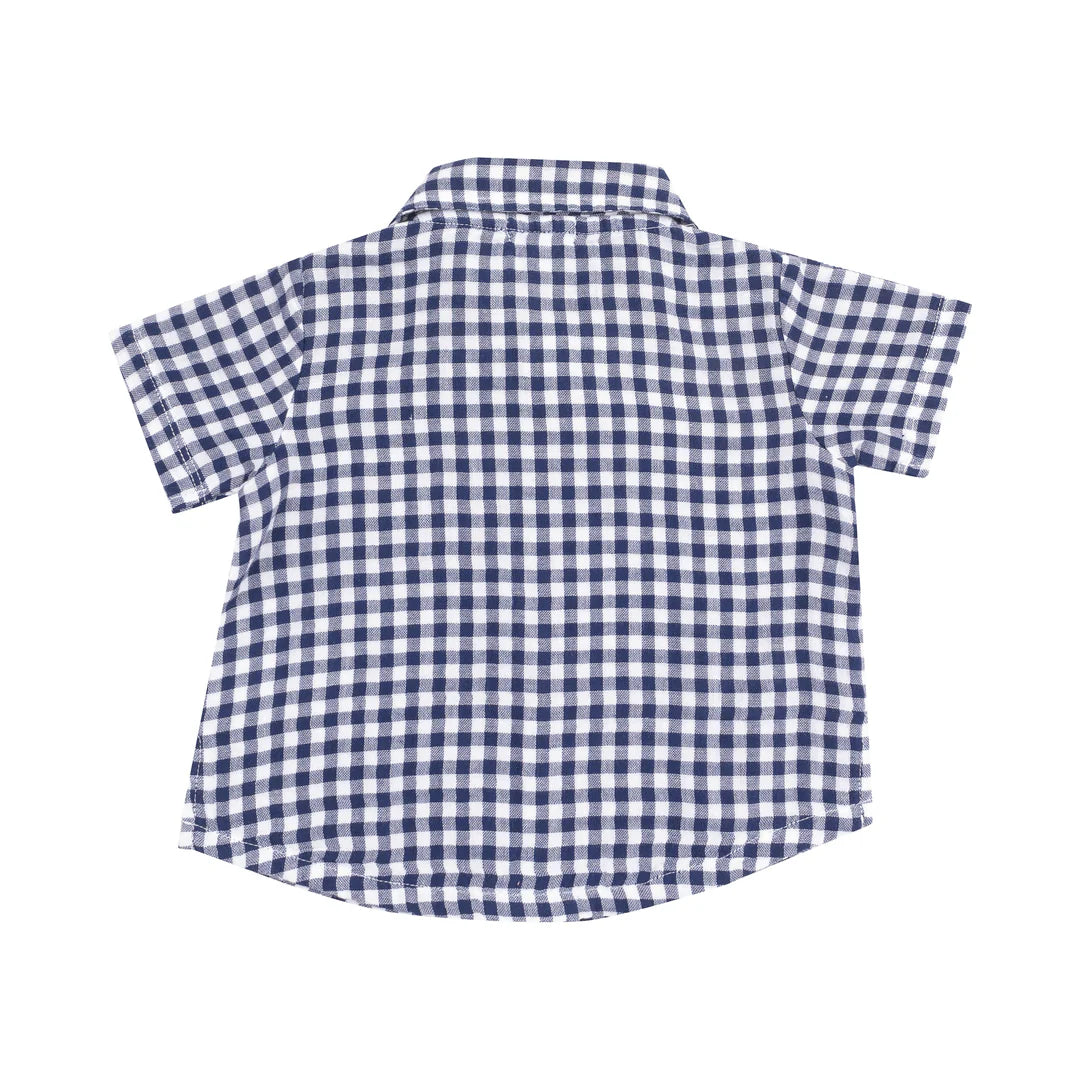 Navy Gingham Muslin Shirt and French Terry Shorts