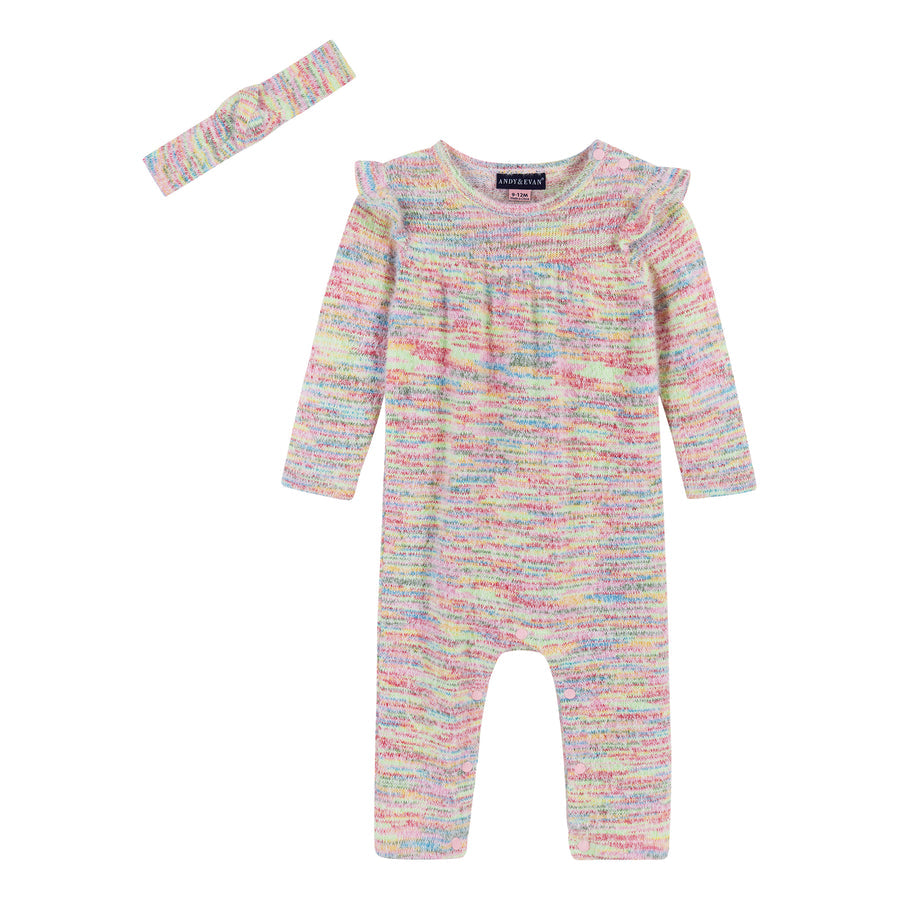 Multicolor Knit Romper W/Headband Set