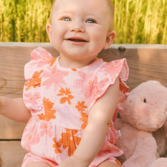 Pink and Coral Flower Romper