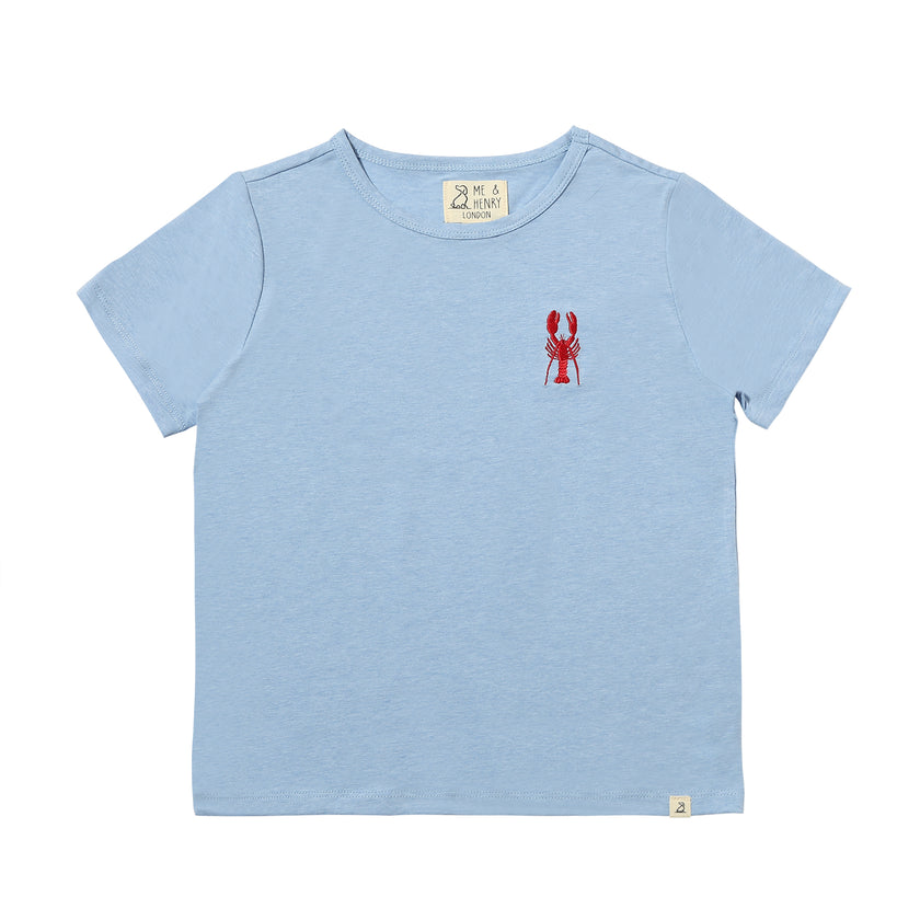 Blue Embroidered Lobster Tee