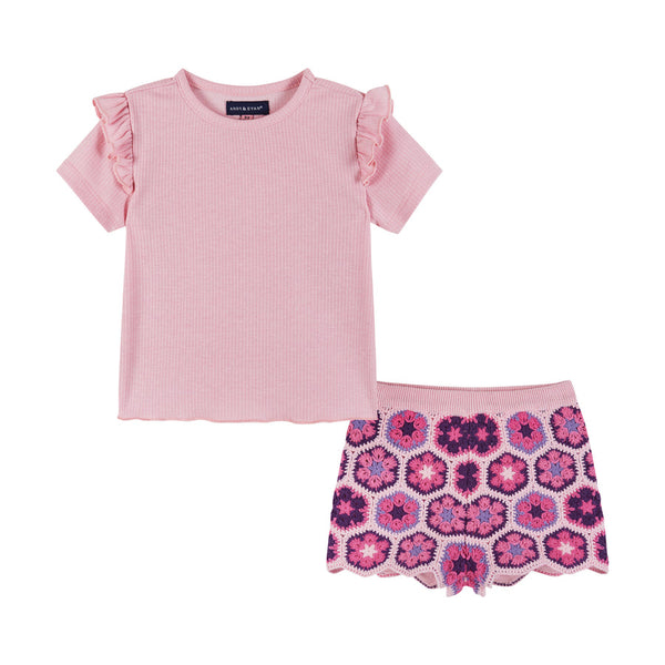 Pink Top & Crochet Short Set