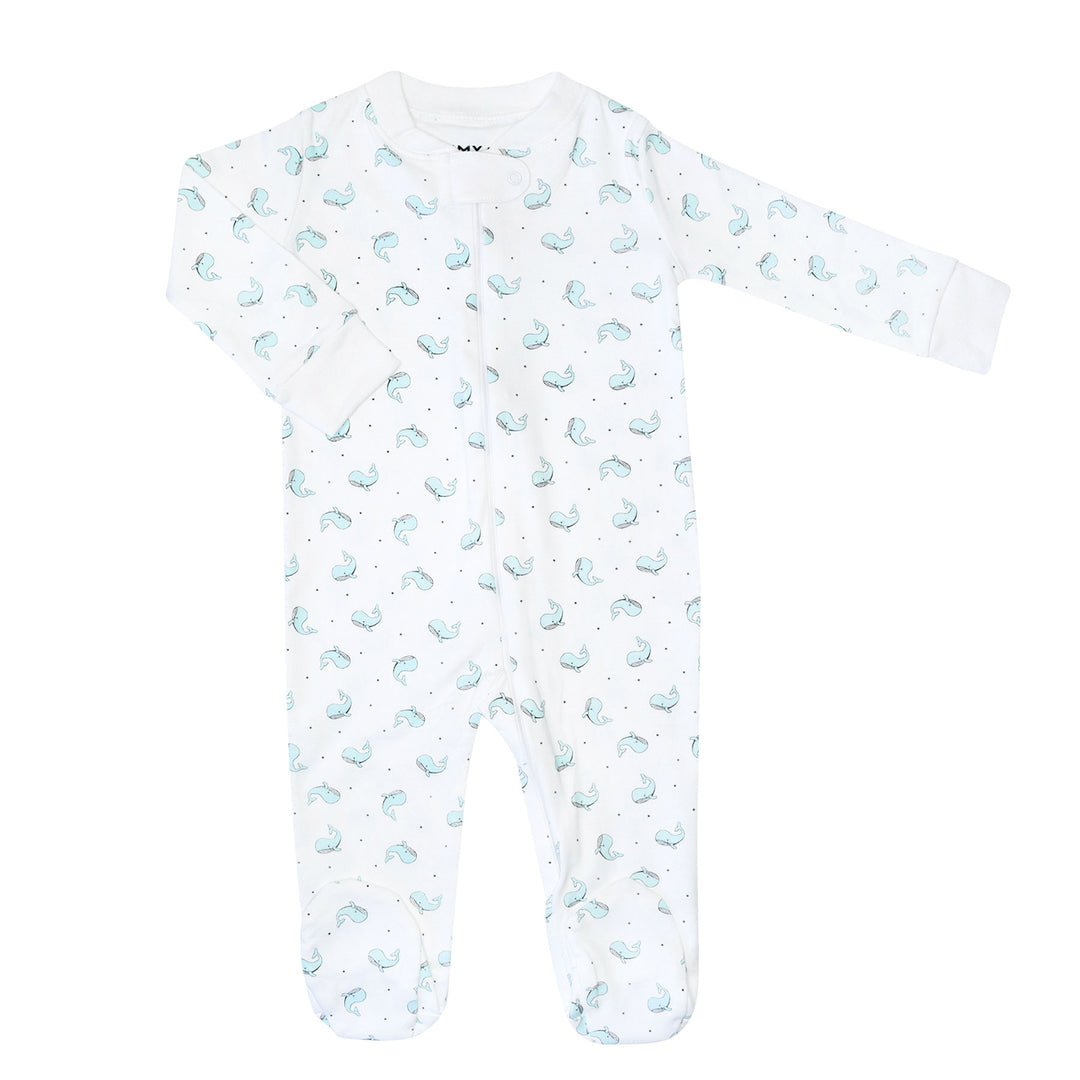 Blue Happy Whale Zipper Romper