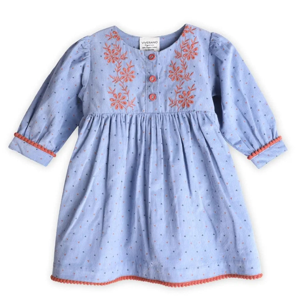 Embroidered Corduroy Dress