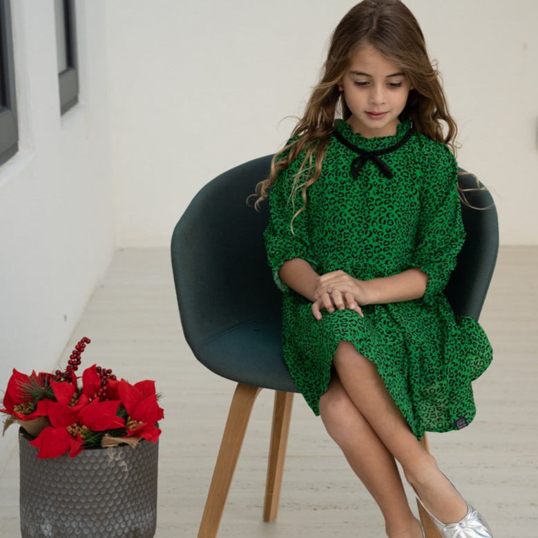 Green Leopard Tiered Dress