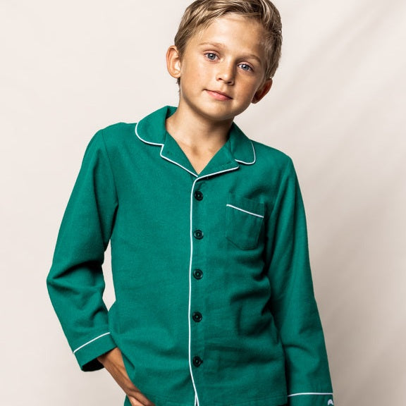 Petite Plume Kid's Flannel Pajama Set in Forest Green 6 Years Petite Plume Kid's Flannel Pajama Set in Forest Green 6 Years