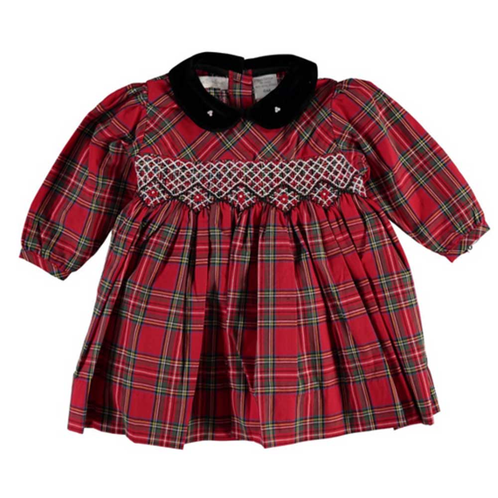 Smocked Long Sleeve Plaid Dress