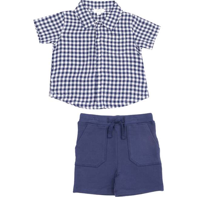 Navy Gingham Muslin Shirt and French Terry Shorts