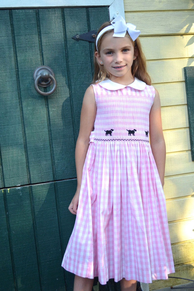 Smocked Pink Gingham Dress