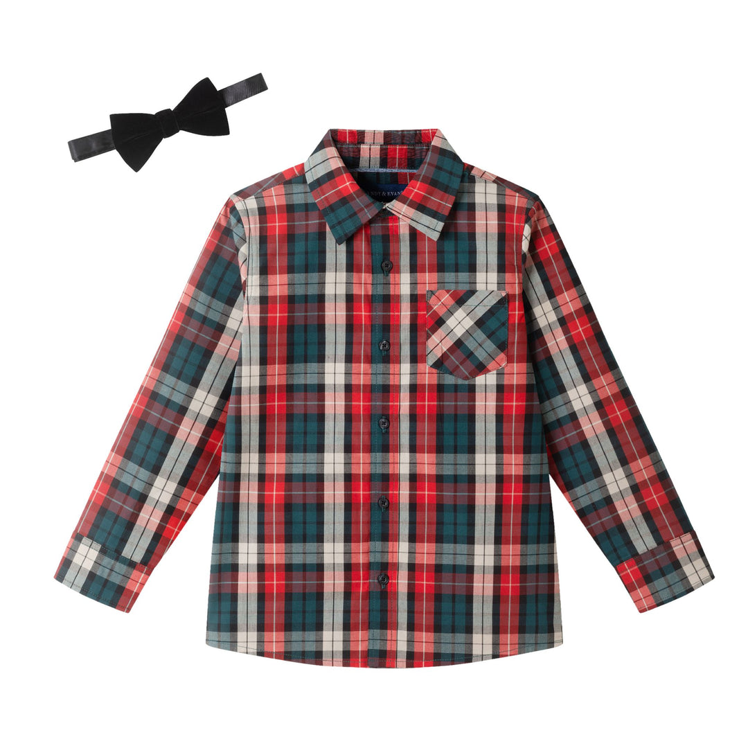 Plaid Button Down Shirt & Bowtie Set