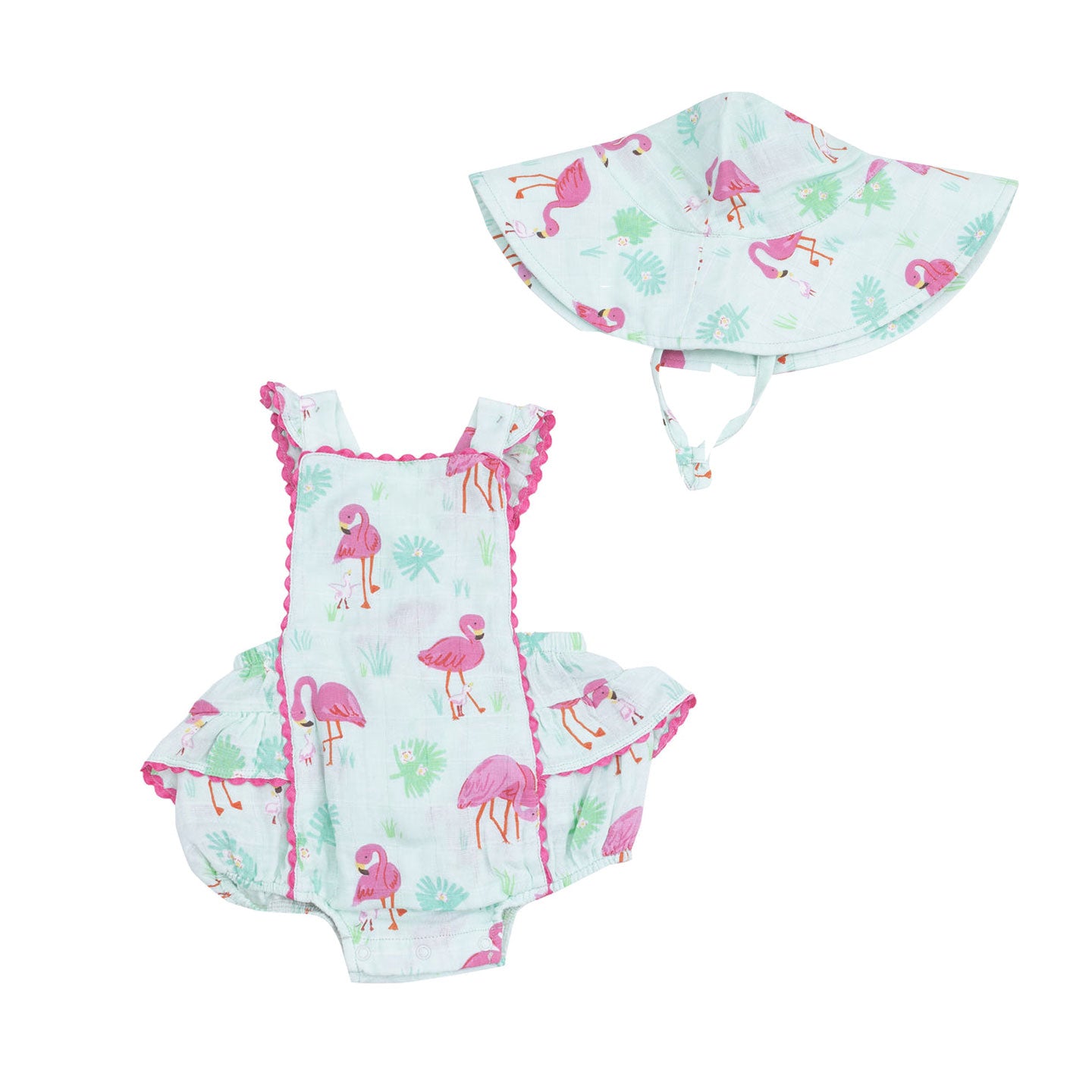 Flamingo Ric-Rac Ruffle Sunsuit and Hat