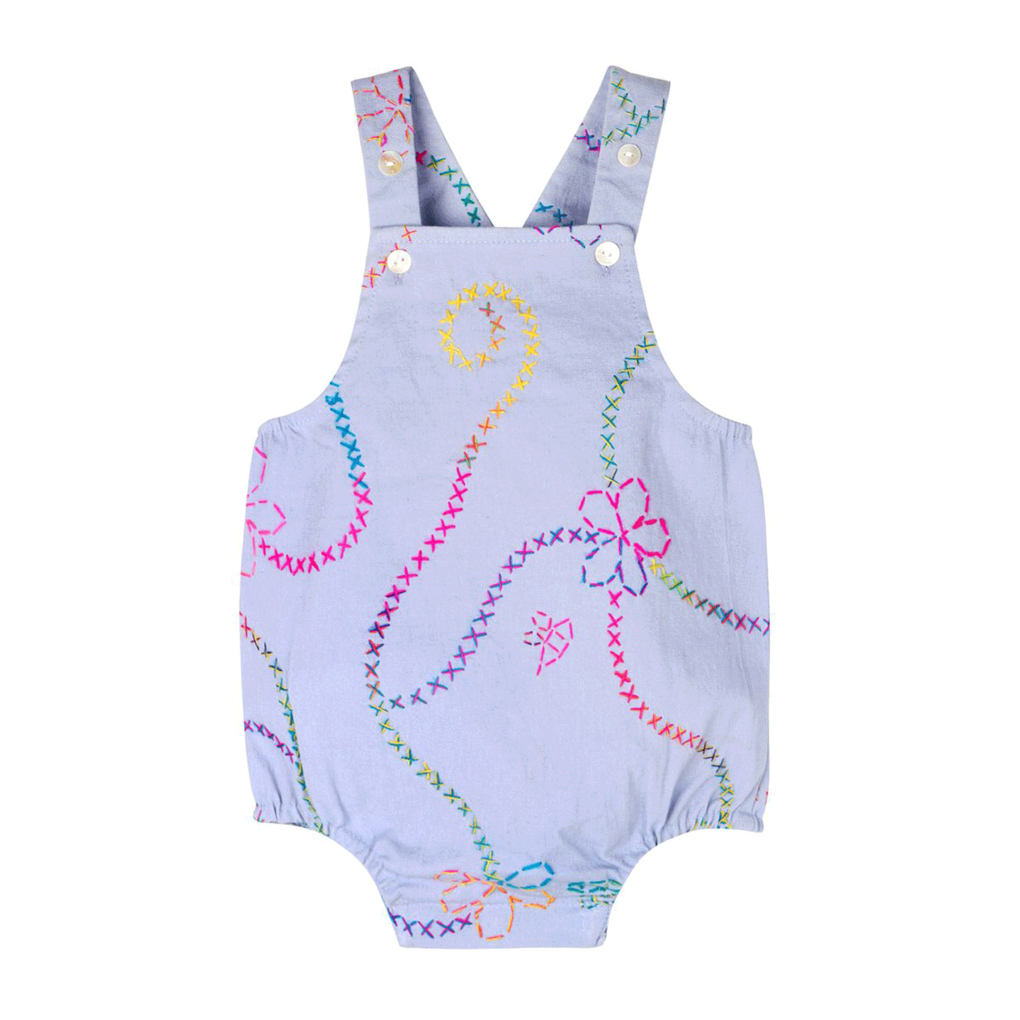 Flower Embroidered Denim Romper