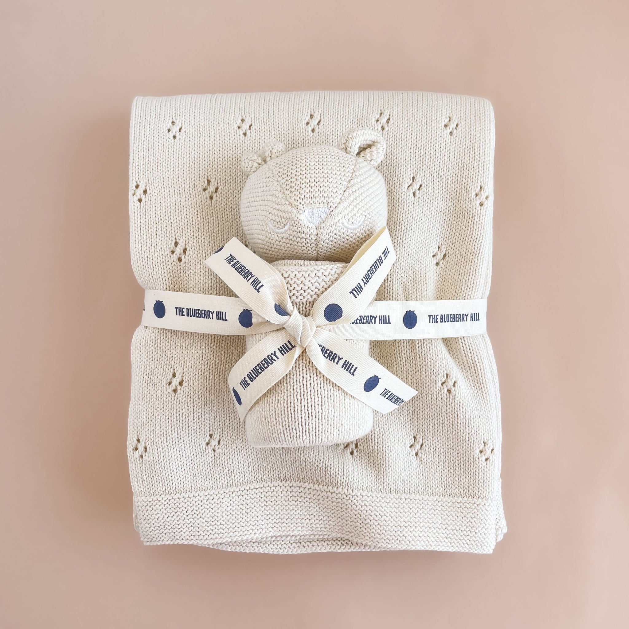 Cream Pique Blanket & Bear Lovey Set