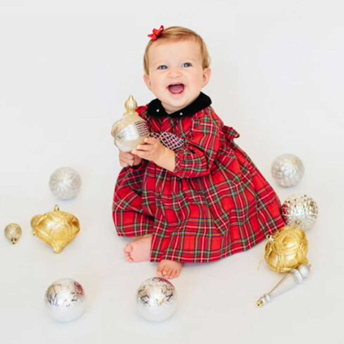 Smocked Long Sleeve Plaid Dress