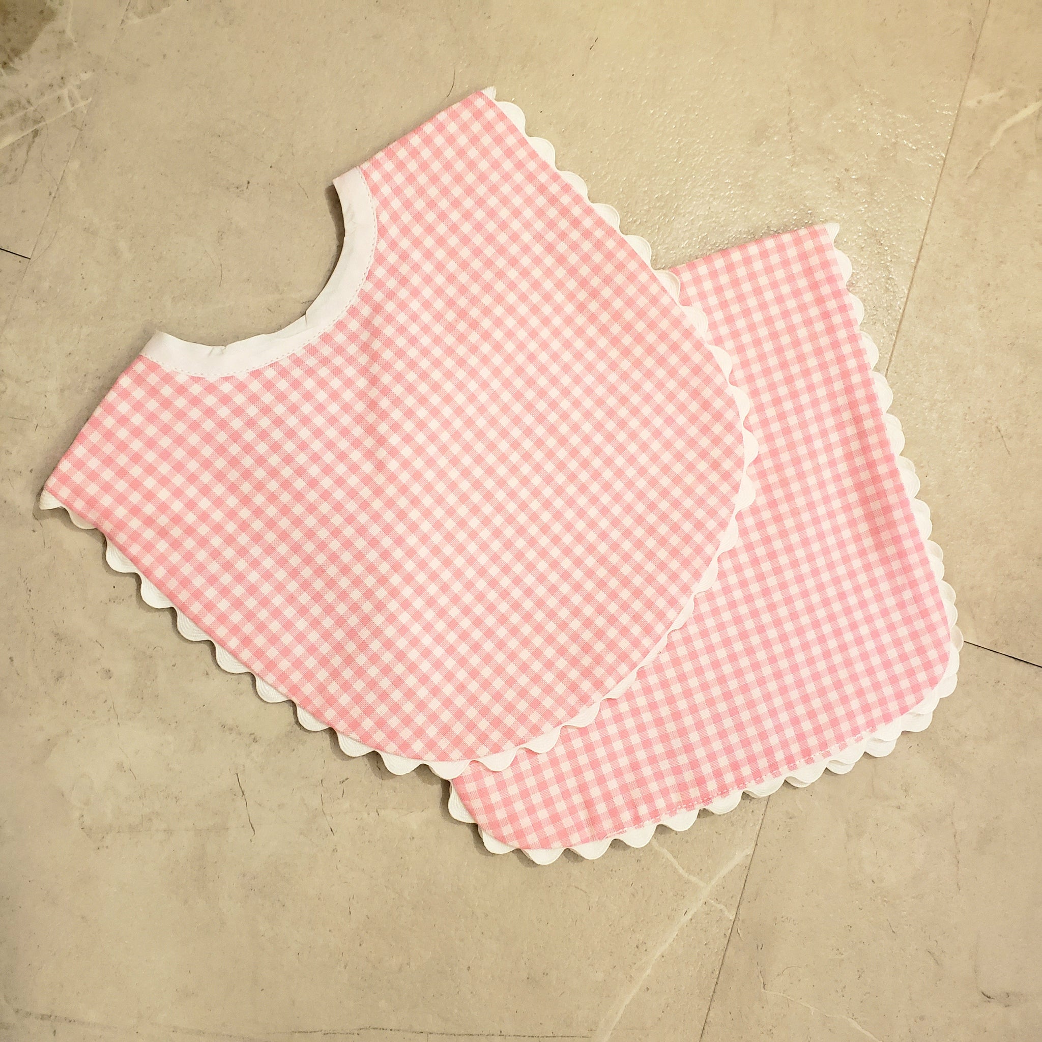 Gingham Bib and Burp with Ricrac Trim