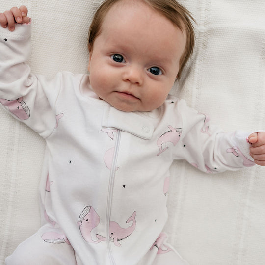 Pink Happy Whales Zipper Romper