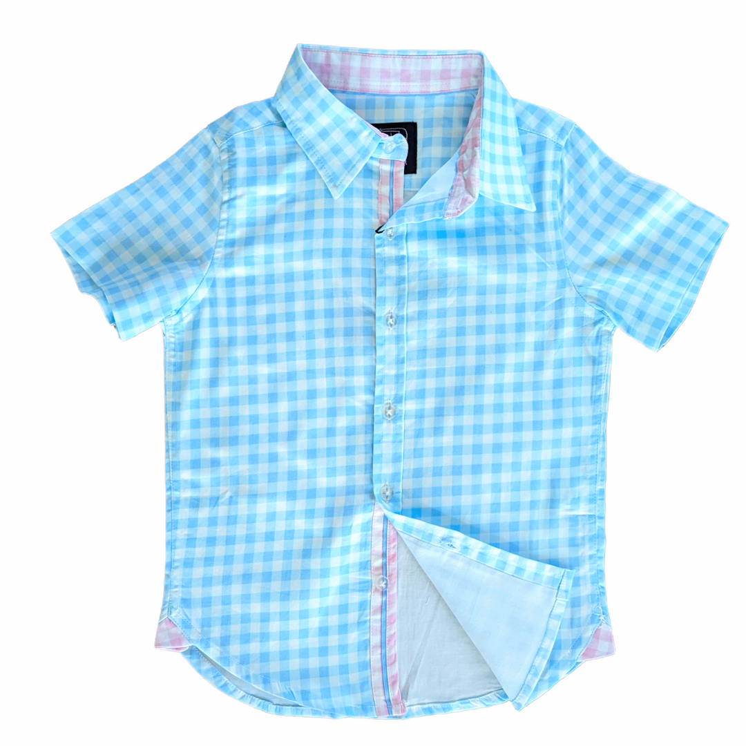 Short Sleeve Blue Gingham Shirt