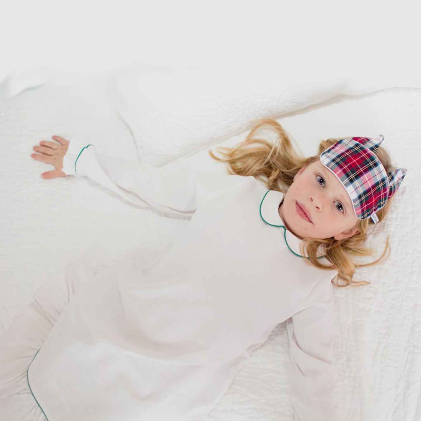 White Sophia Nightgown with Green Piping