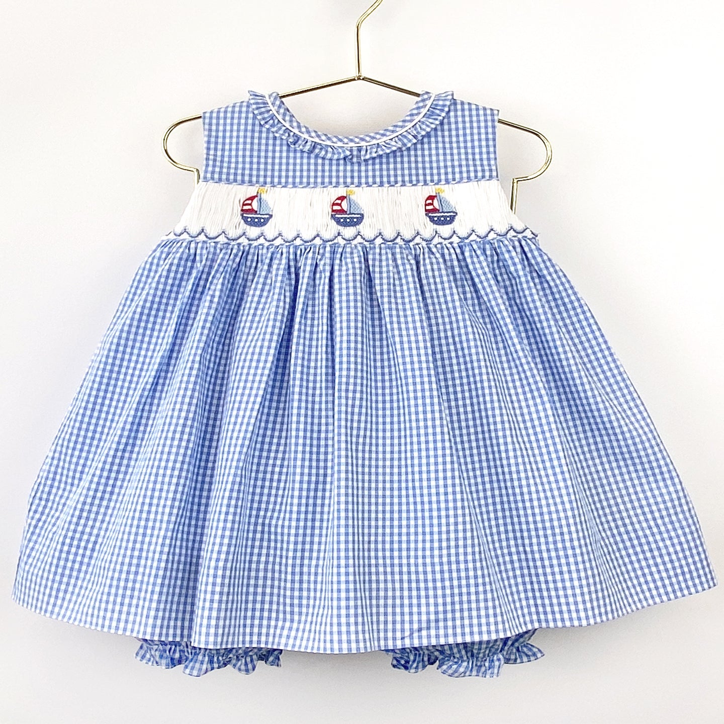 Smocked Sailboats Dress & Bloomers