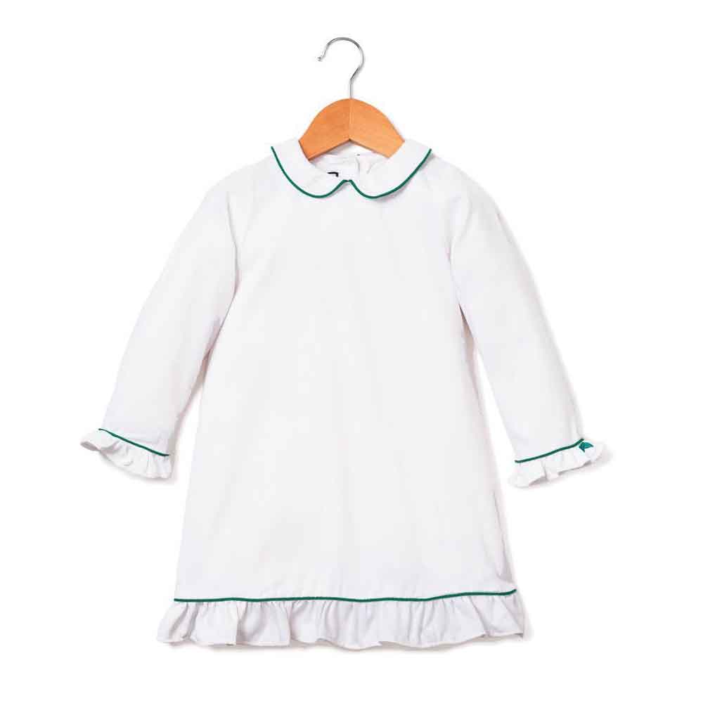 White Sophia Nightgown with Green Piping