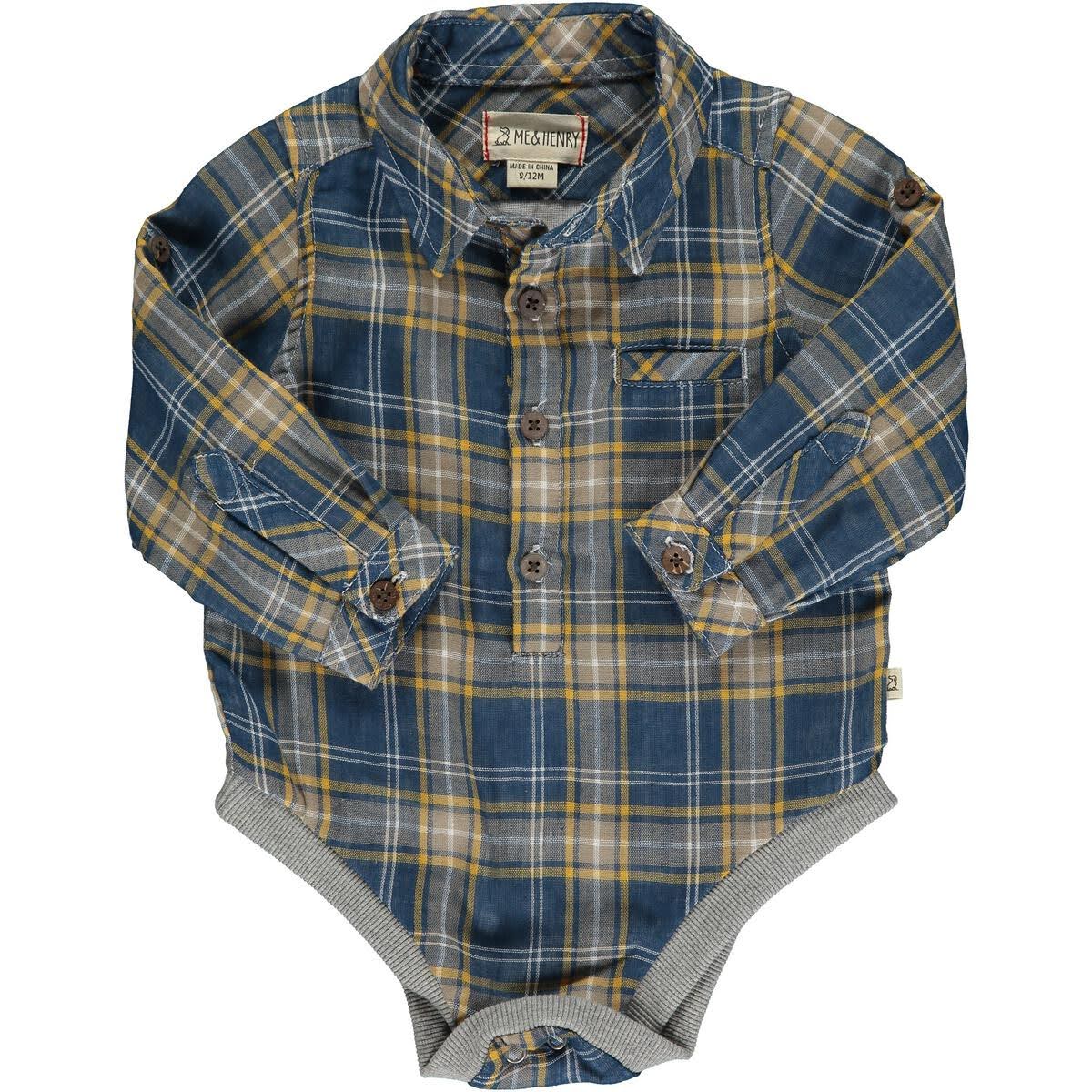 Blue & Gold Plaid Onesie and Corduroy Overall