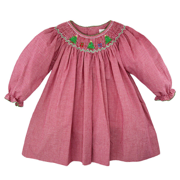 Christmas Tree Bishop Smocked Dress