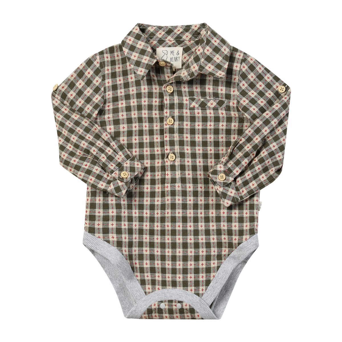 Jasper Woven Onesie in Rust/Sage Plaid