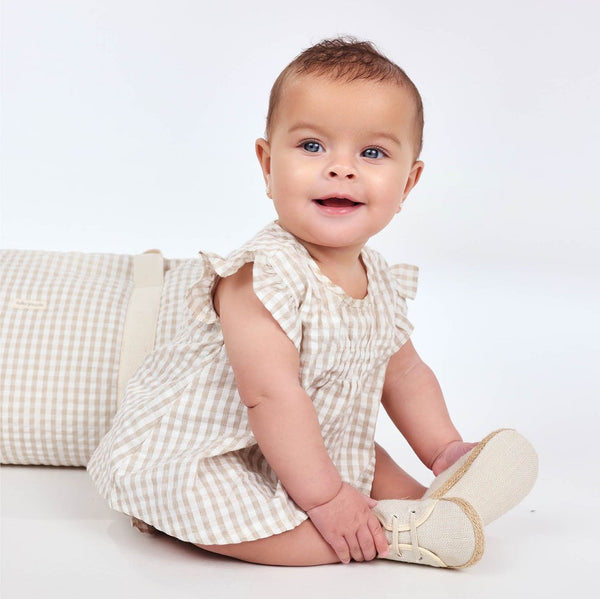 Sand Gingham Dress & Bloomer Set