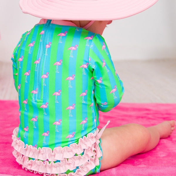 Neon Flamingo Stripe Rashguard Suit