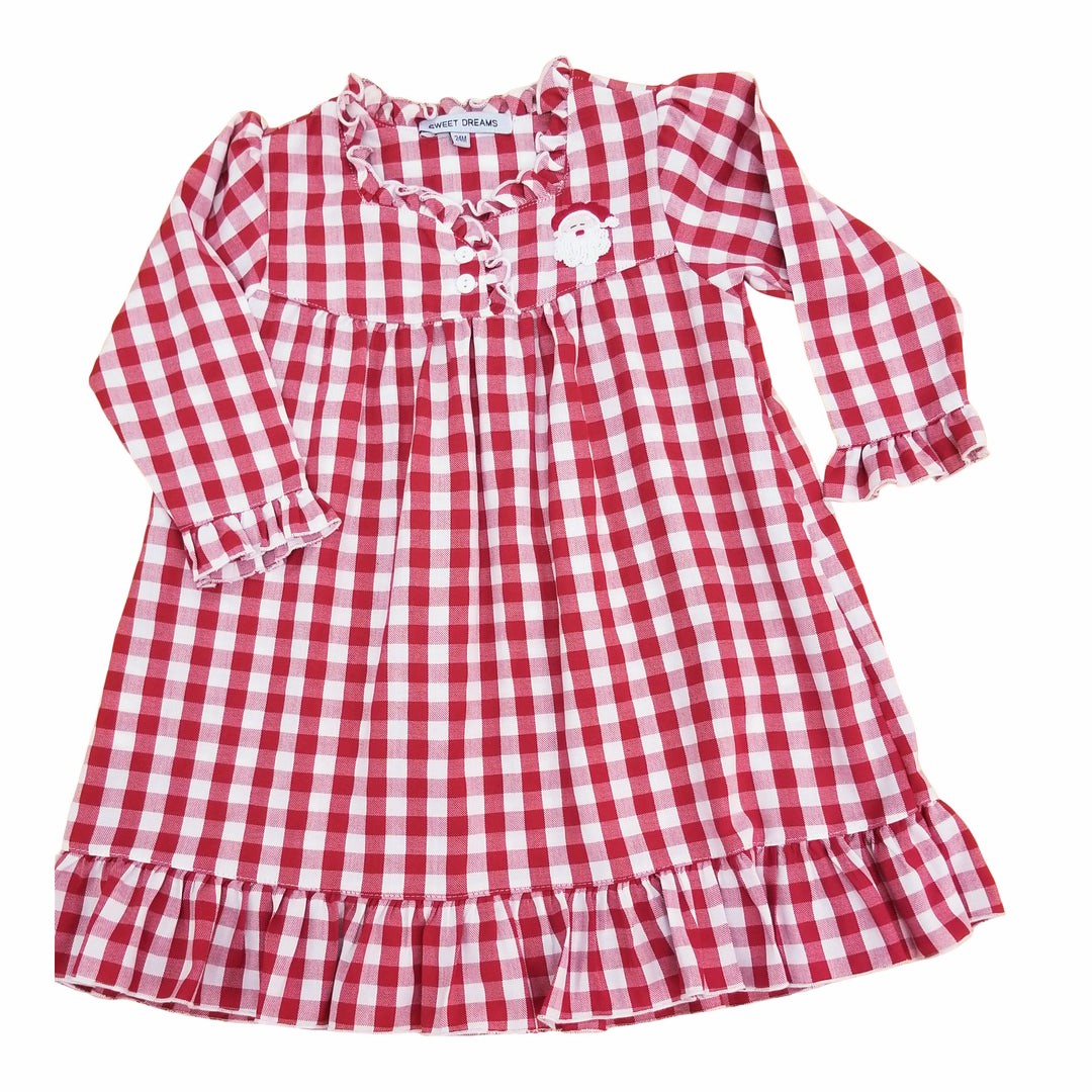 Gingham Nightgown with Santa Motif