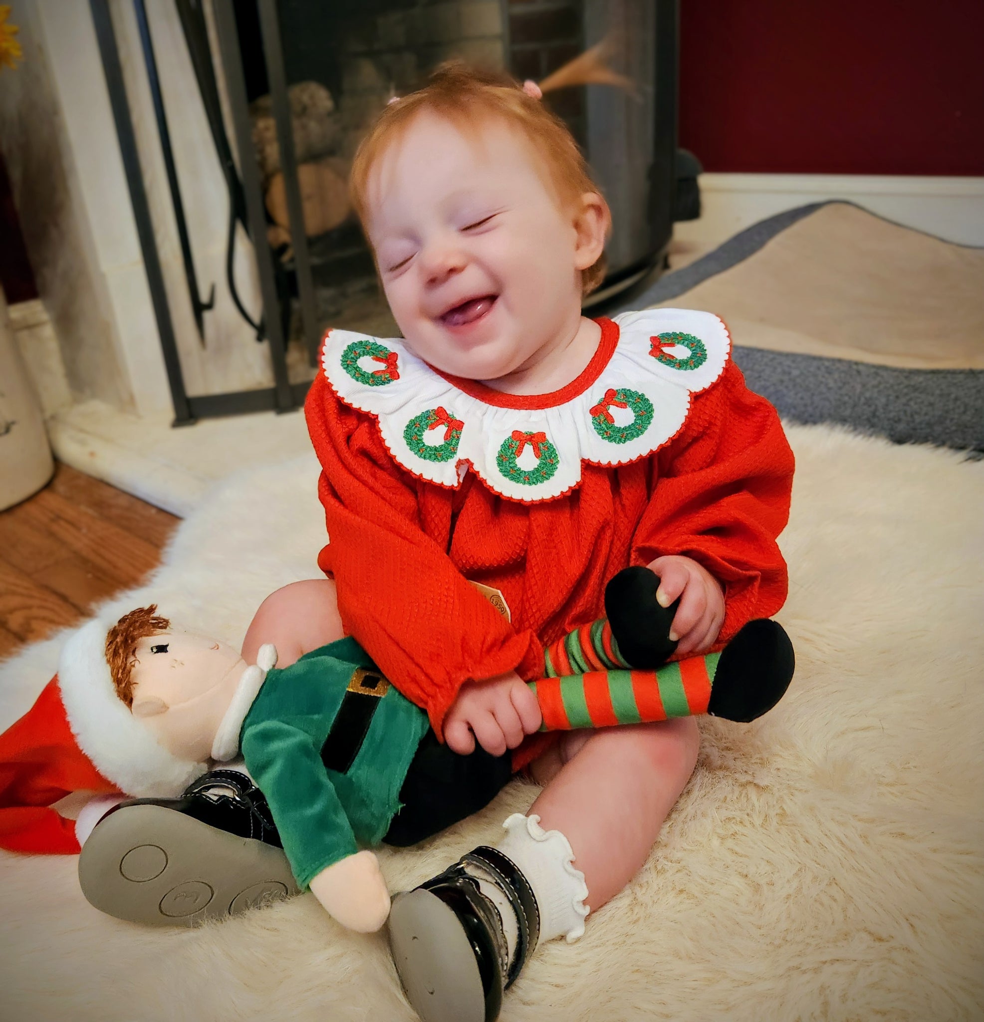 Embroidered Wreath Scallop Collar Red Bubble