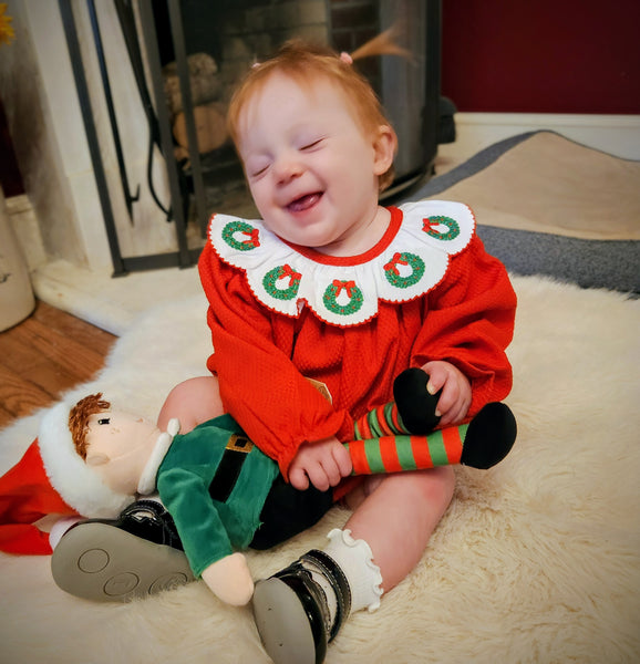 Embroidered Wreath Scallop Collar Red Bubble