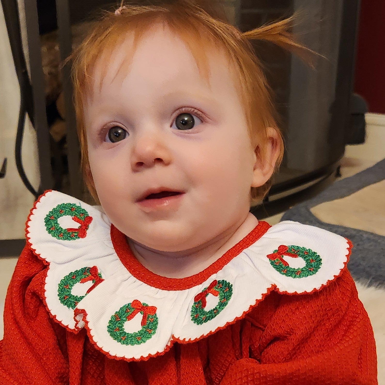 Embroidered Wreath Scallop Collar Red Bubble