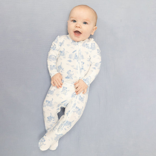 Blue Puppy Toile Footie
