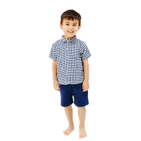 Navy Gingham Muslin Shirt and French Terry Shorts