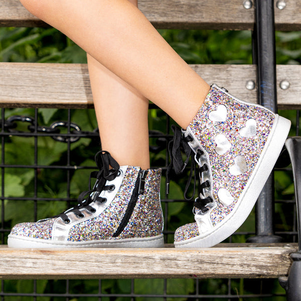 Cass Multi Glitter Hearts Hi Top Sneakers