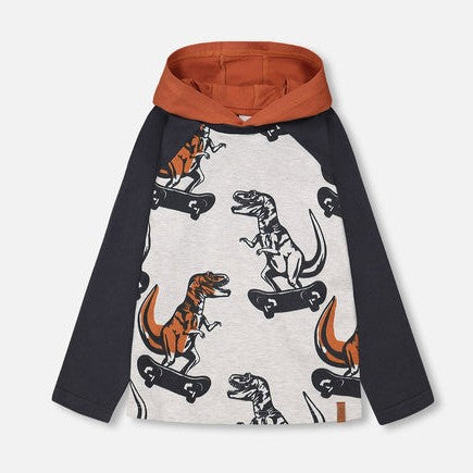 Dinosaur Print Hooded Jersey Tee Shirt